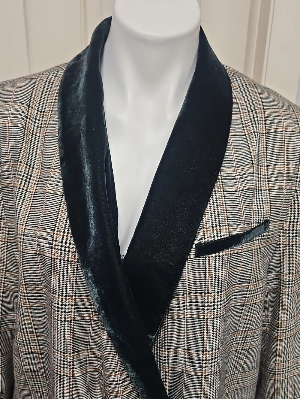 Free People Fall Autumn Plaid Shawl Collar Blazer with Black Trim